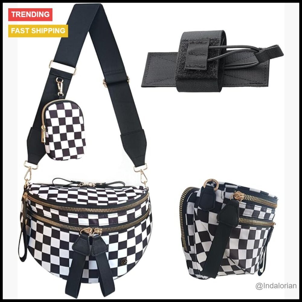 Checkered Crossbody Fanny Pack with RFID Pouch Security Carry Waist Bag